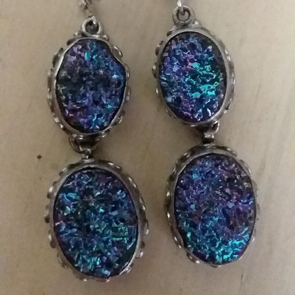 Rainbow Druzy Solid Sterling Silver Dangle Earring - image 6